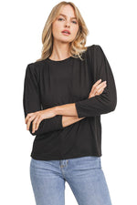 Shoulder Pad Pleated Sleeve Top