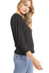 Shoulder Pad Pleated Sleeve Top