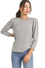 Shoulder Pad Pleated Sleeve Top