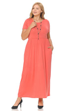 Short Sleeve Maxi Dress with Pockets Plus Size
