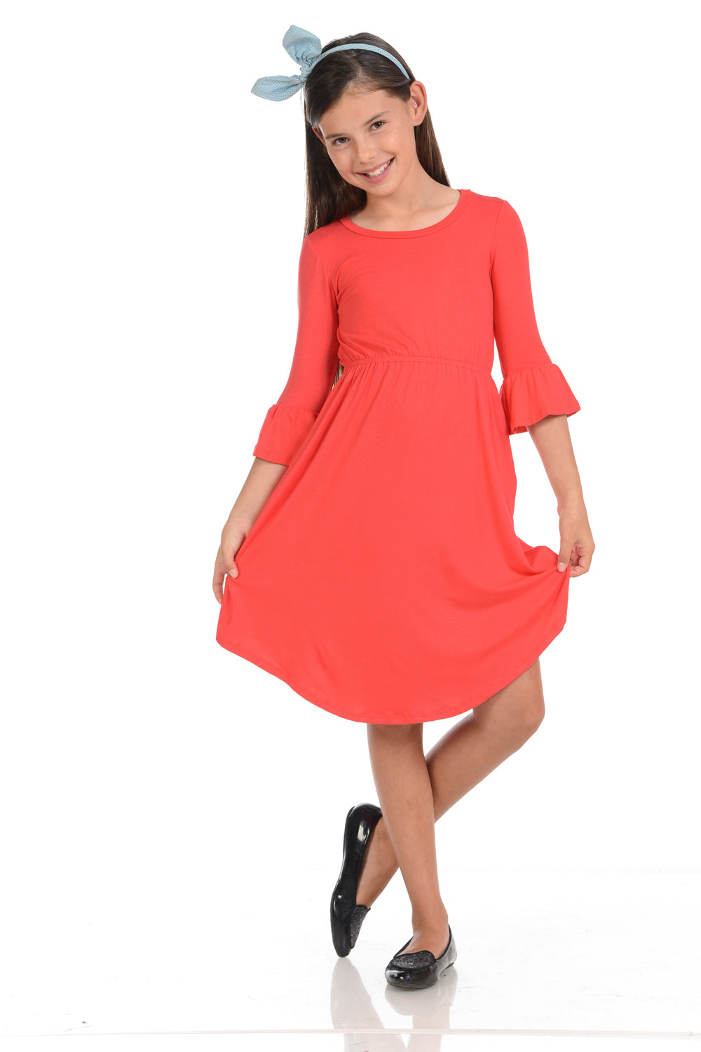 Fit and Flare Midi Dress with Bell Sleeve