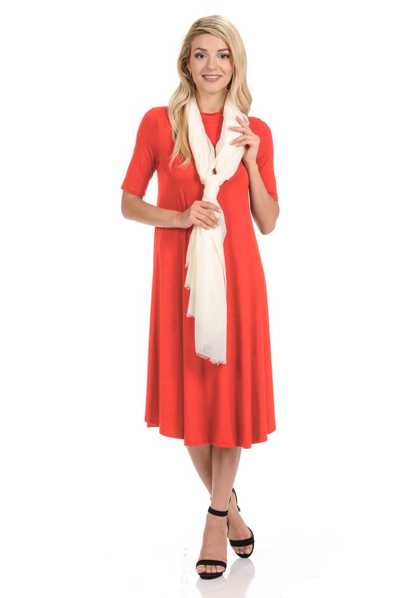Mock Neck Trapeze Midi Dress