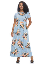Short Sleeve Maxi Dress with Pockets Plus Size Floral