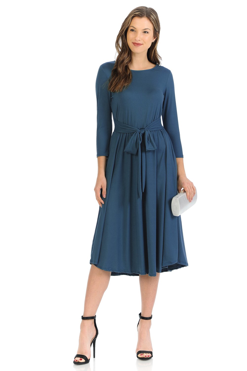 A-Line Midi Dress with Waist Tie