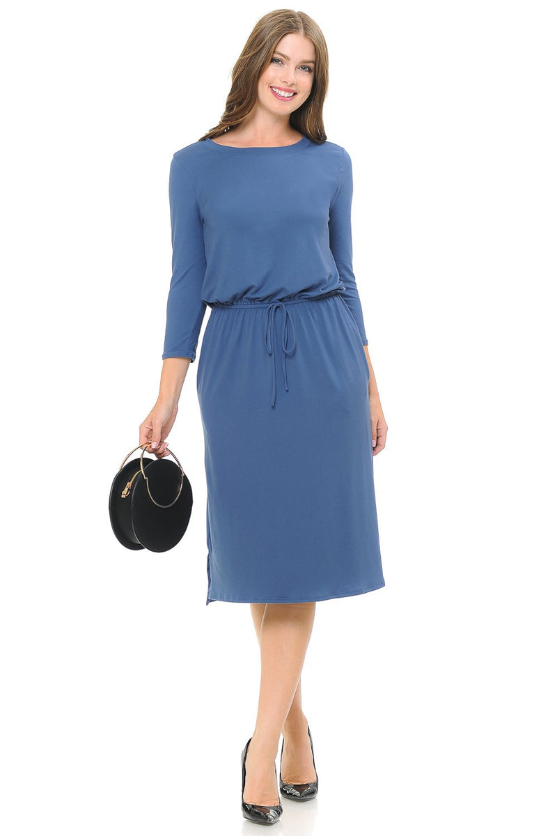 Relaxed Midi Dress with Elastic Waist Solid