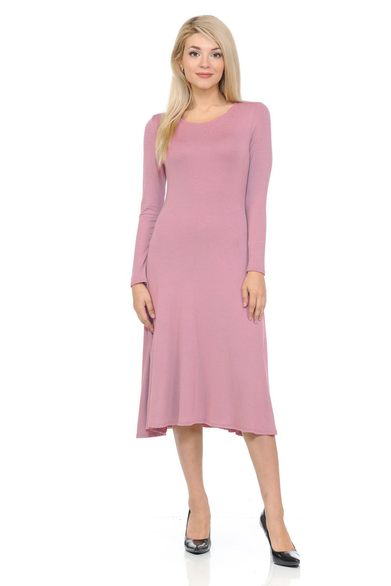 Long Sleeve A-Line Midi Dress