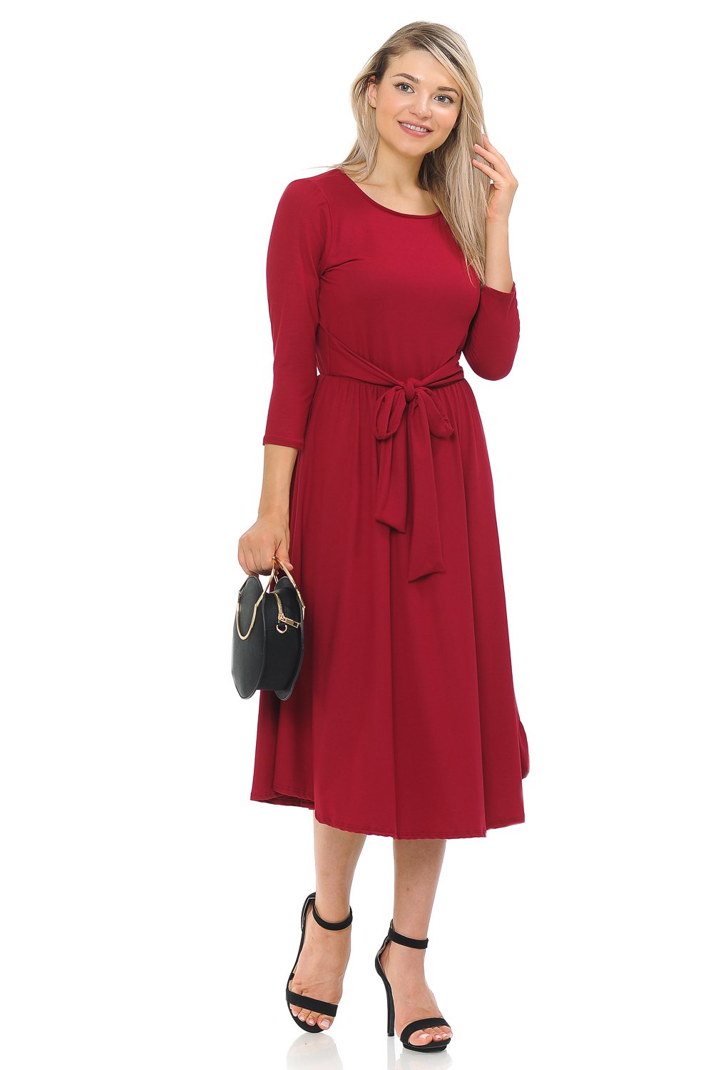 A-Line Midi Dress with Waist Tie