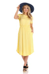 Short Sleeve Flare Midi Dress with Pockets Solid