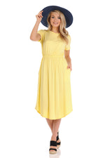 Short Sleeve Flare Midi Dress with Pockets Solid