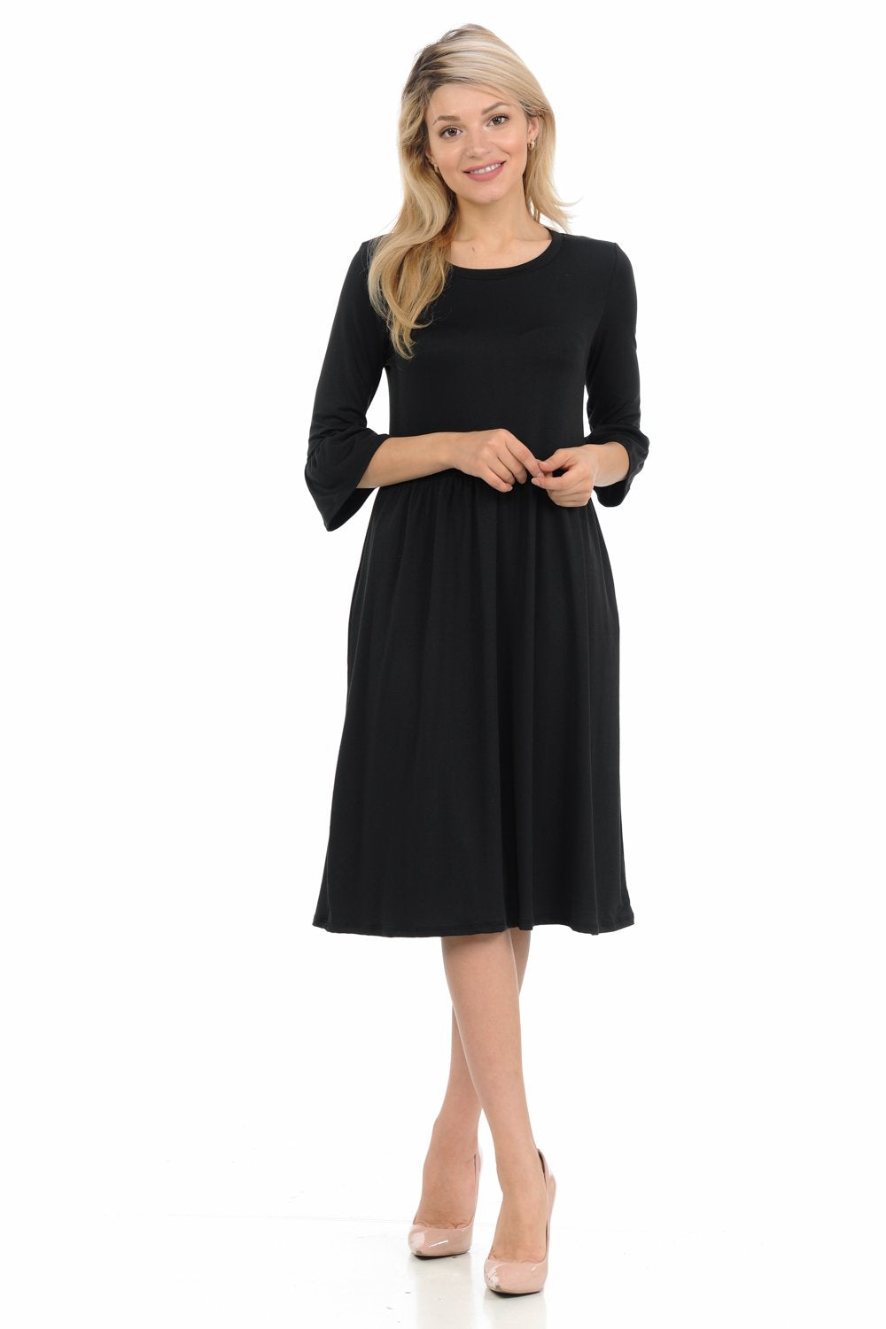 Babydoll Midi Dress with Ruffle Sleeve and Side Pockets