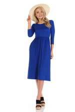 Fit and Flare Midi Dress with Pockets in Solid