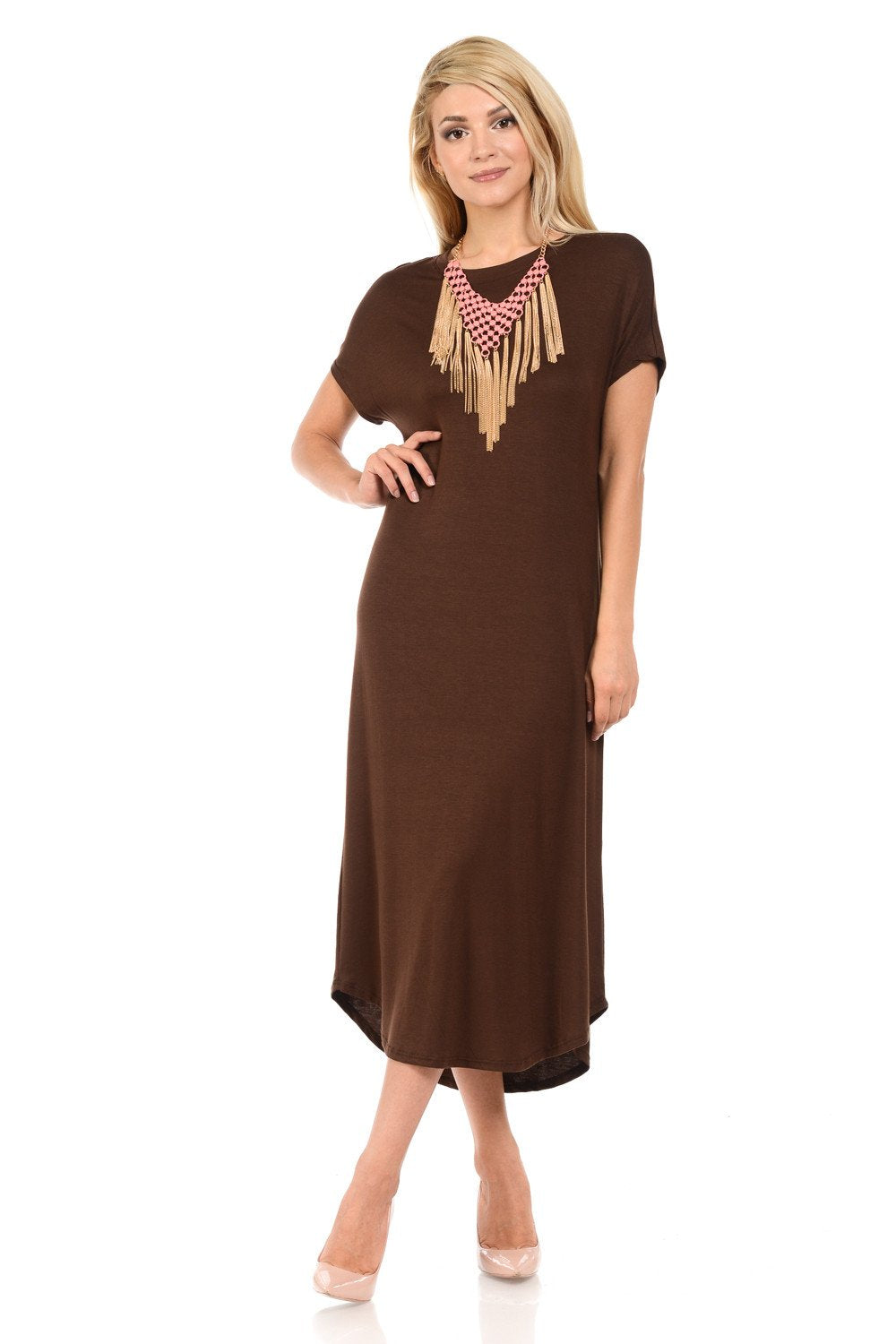 A-Line Short Sleeve Midi Dress