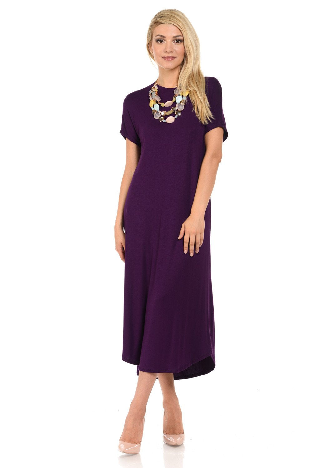 A-Line Short Sleeve Midi Dress