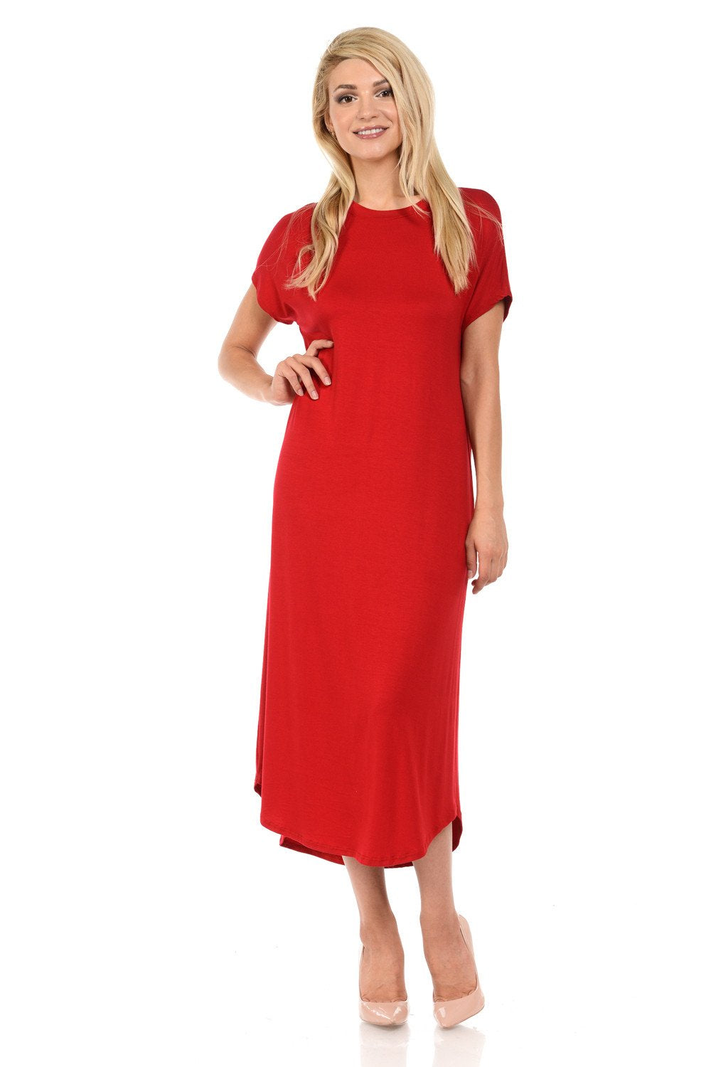 A-Line Short Sleeve Midi Dress