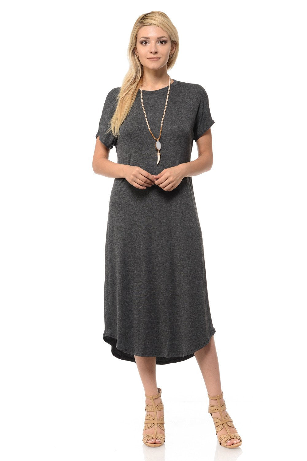 A-Line Short Sleeve Midi Dress