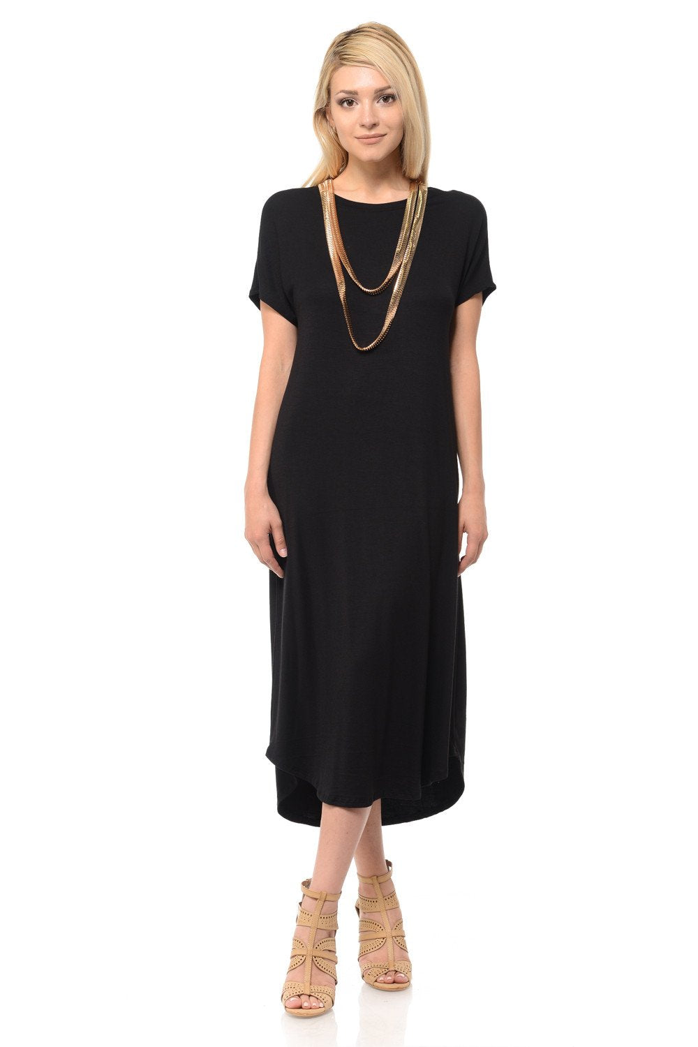 A-Line Short Sleeve Midi Dress