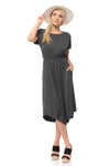 Short Sleeve Flare Midi Dress with Pockets Solid