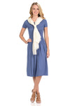 Short Sleeve Pleated Midi Dress with Pockets