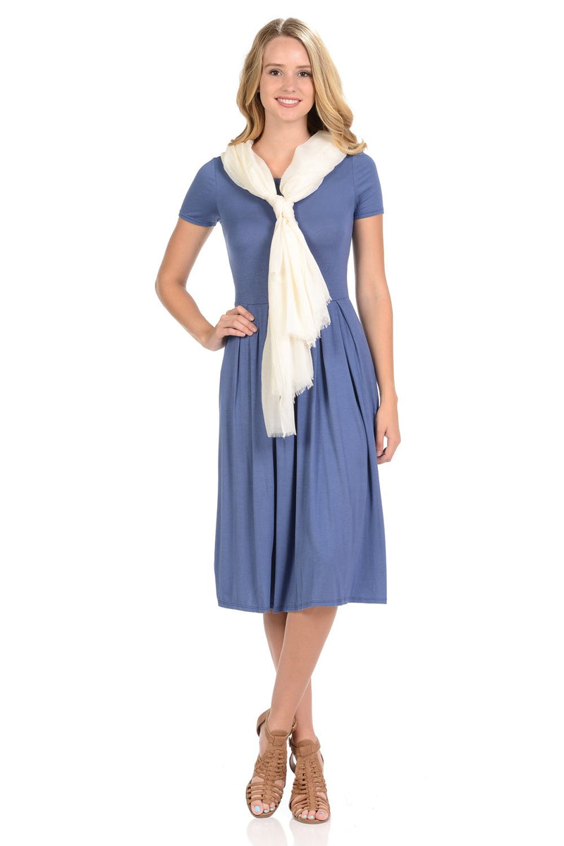 Short Sleeve Pleated Midi Dress with Pockets