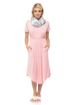Short Sleeve Flare Midi Dress with Pockets Solid