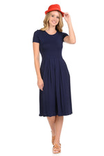 Short Sleeve Pleated Midi Dress with Pockets