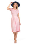 Short Sleeve Pleated Midi Dress with Pockets