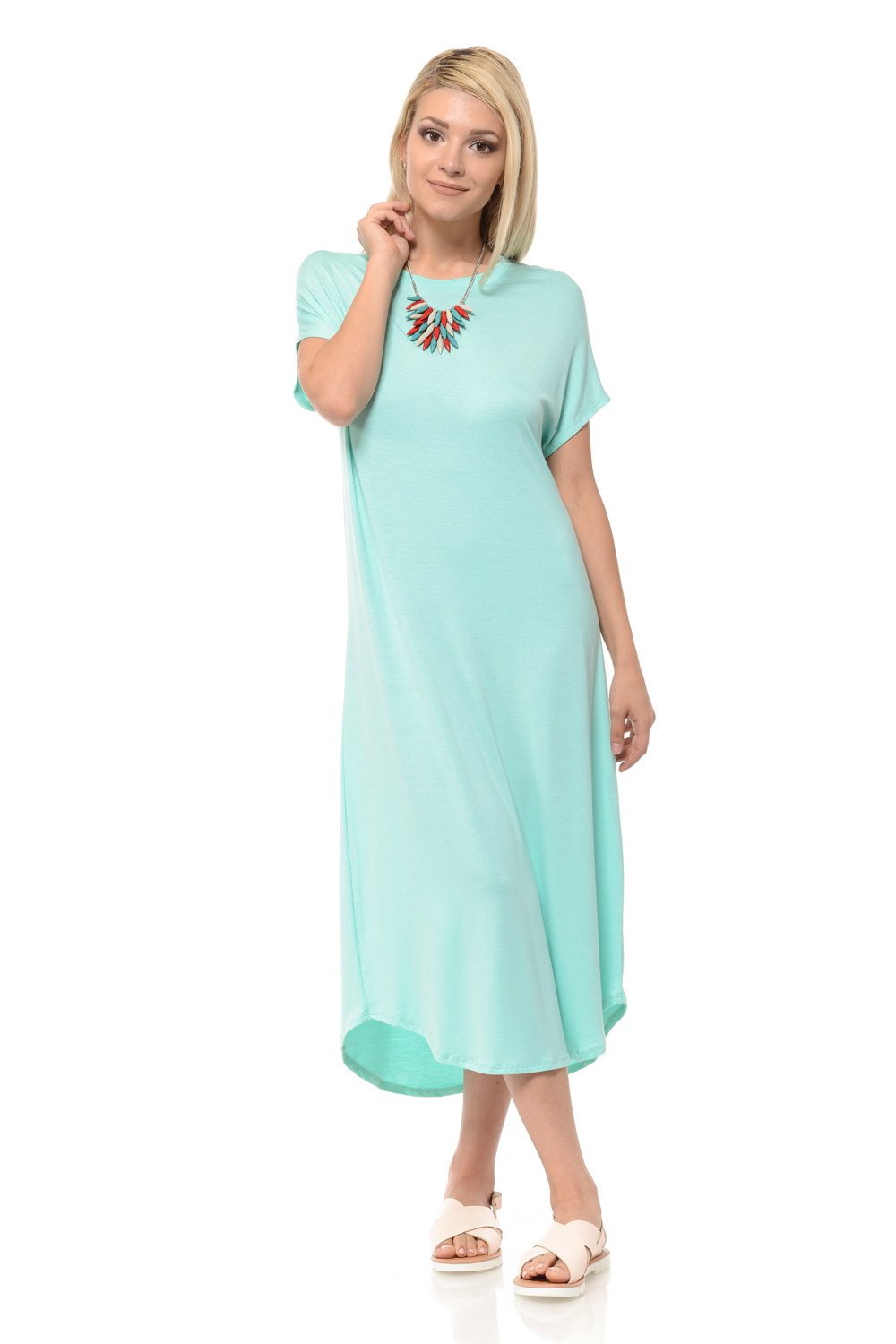A-Line Short Sleeve Midi Dress