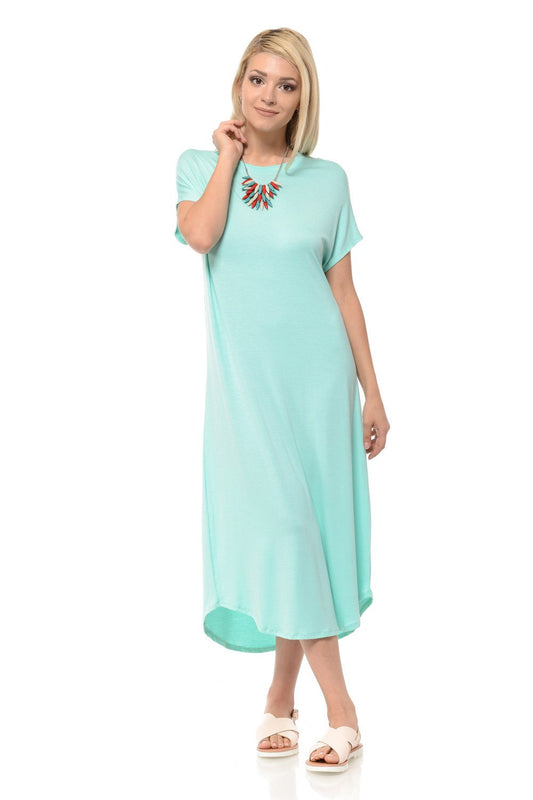 A-Line Short Sleeve Midi Dress