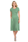 Short Sleeve Pleated Midi Dress with Pockets