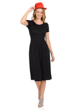 Short Sleeve Pleated Midi Dress with Pockets