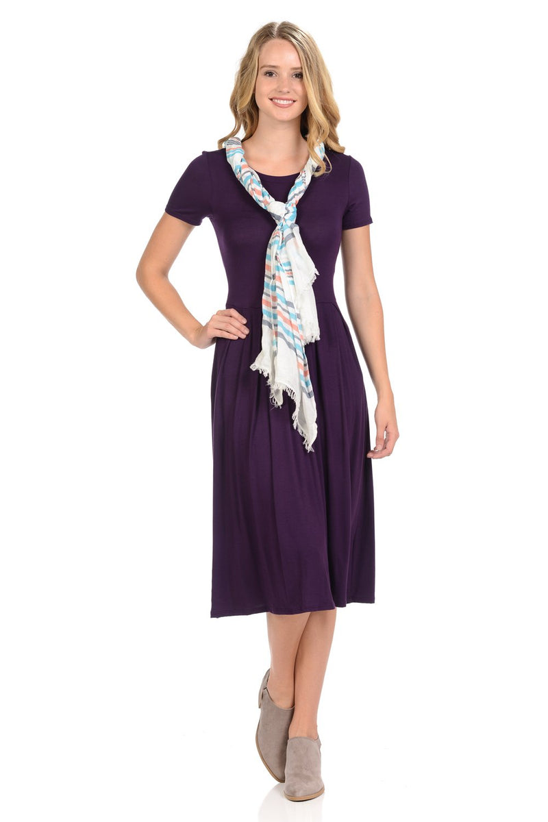 Short Sleeve Pleated Midi Dress with Pockets
