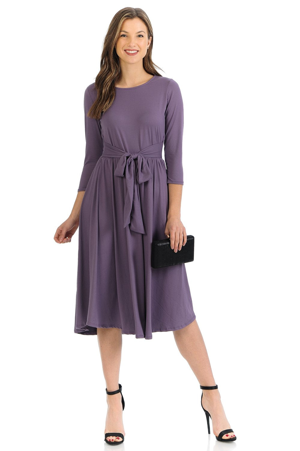 A-Line Midi Dress with Waist Tie