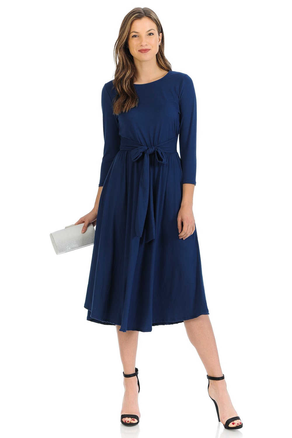A-Line Midi Dress with Waist Tie