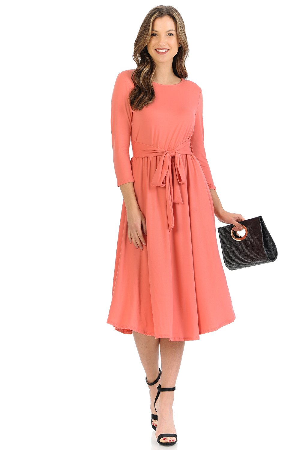 A-Line Midi Dress with Waist Tie