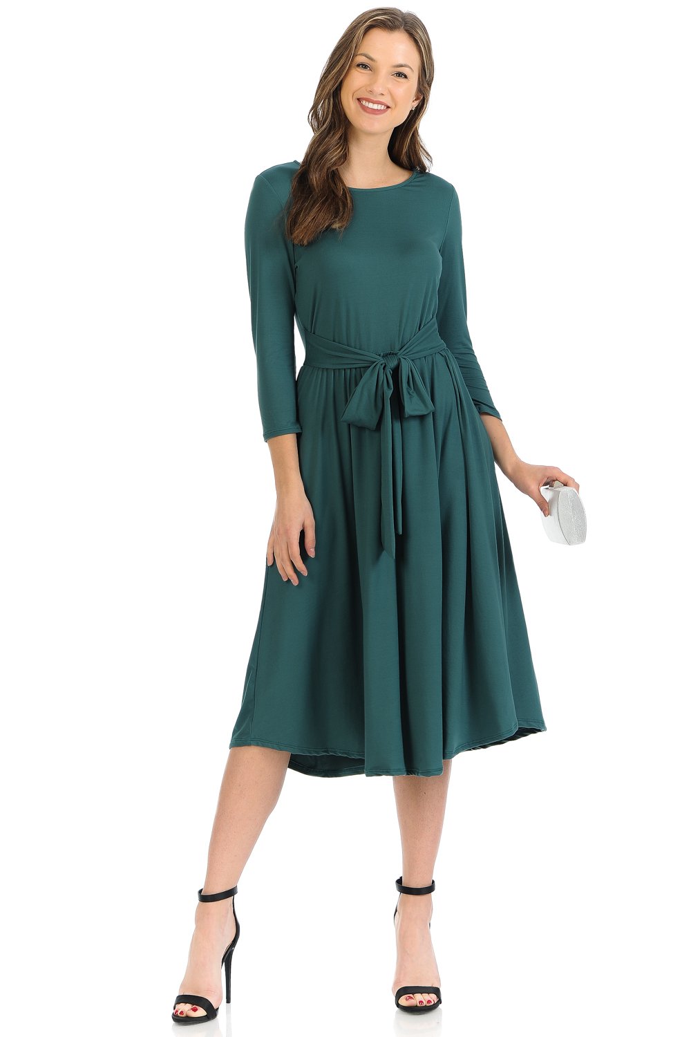 A-Line Midi Dress with Waist Tie