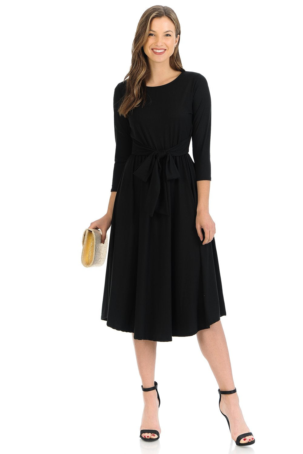 A-Line Midi Dress with Waist Tie