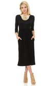 Fit and Flare Midi Dress with Pockets in Solid
