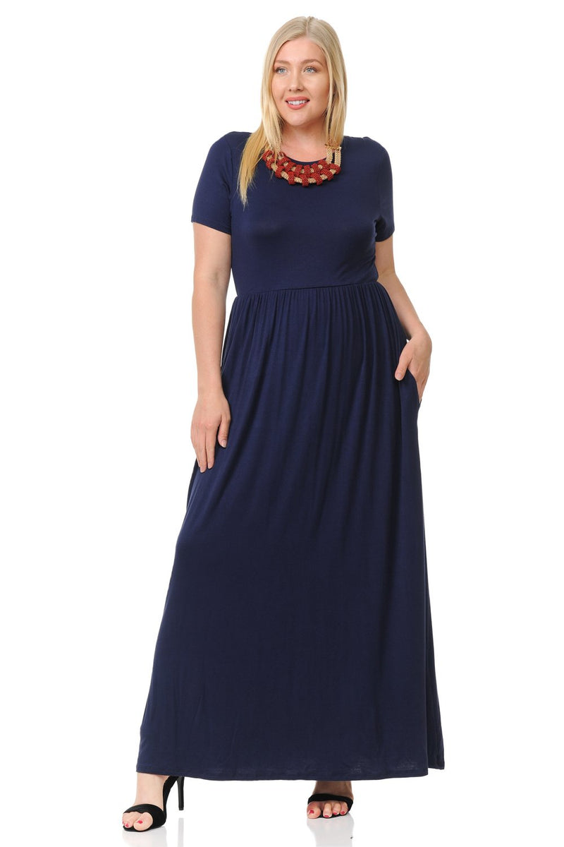 Short Sleeve Maxi Dress with Pockets Plus Size