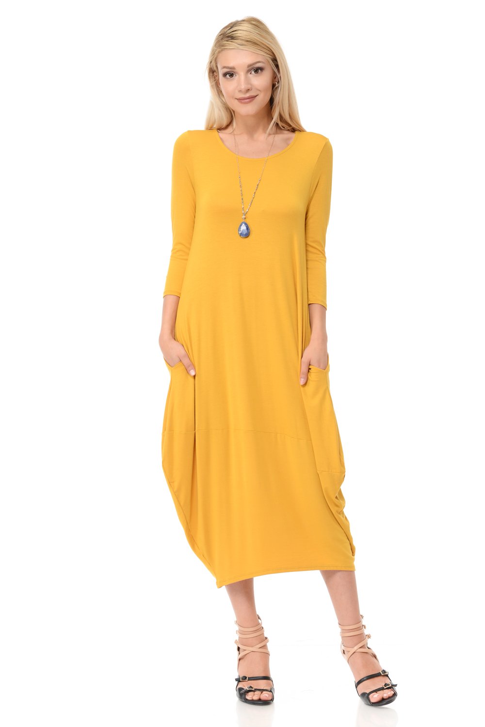 Cocoon 3/4 Sleeves Midi Dress