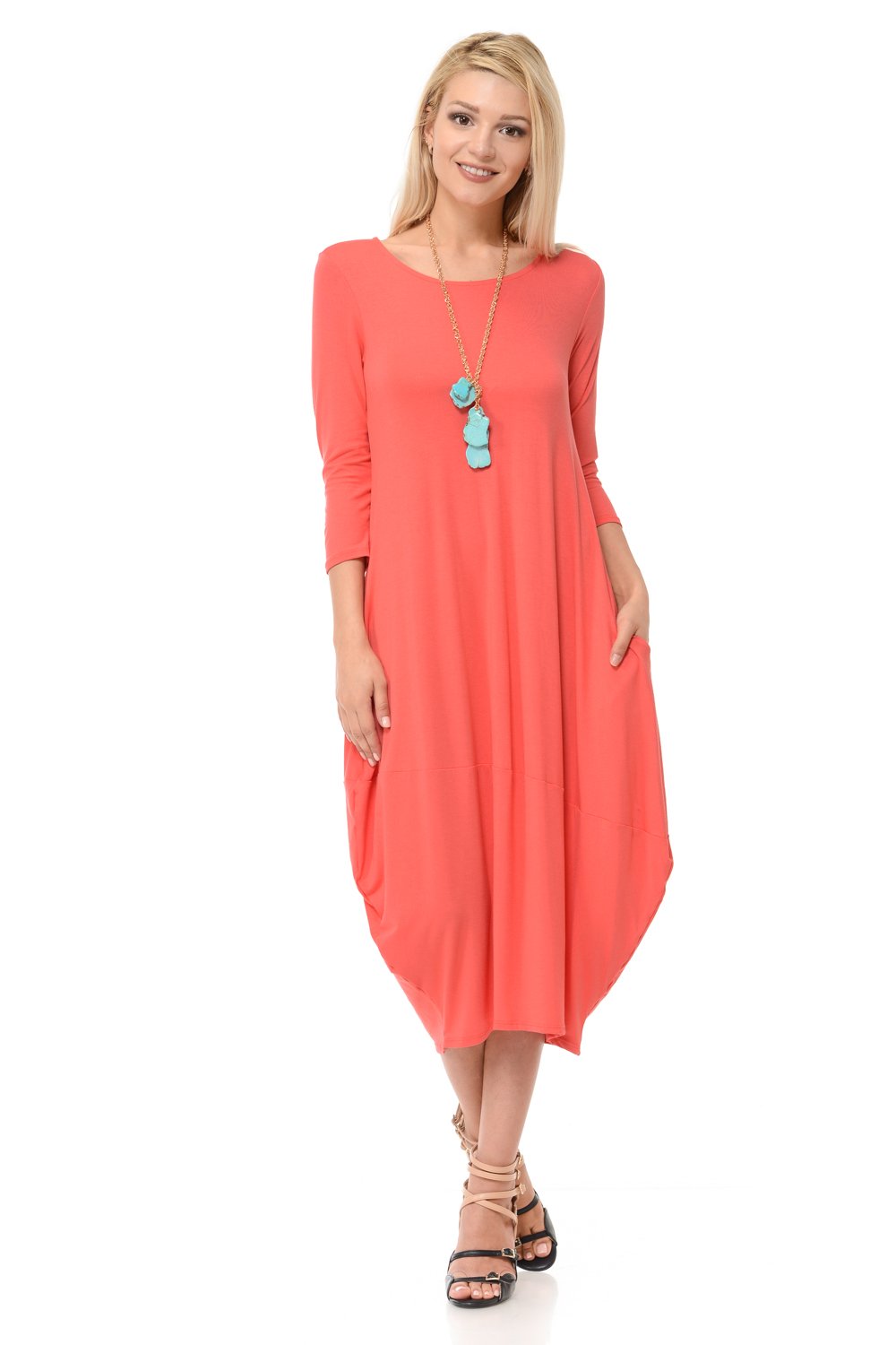 Cocoon 3/4 Sleeves Midi Dress