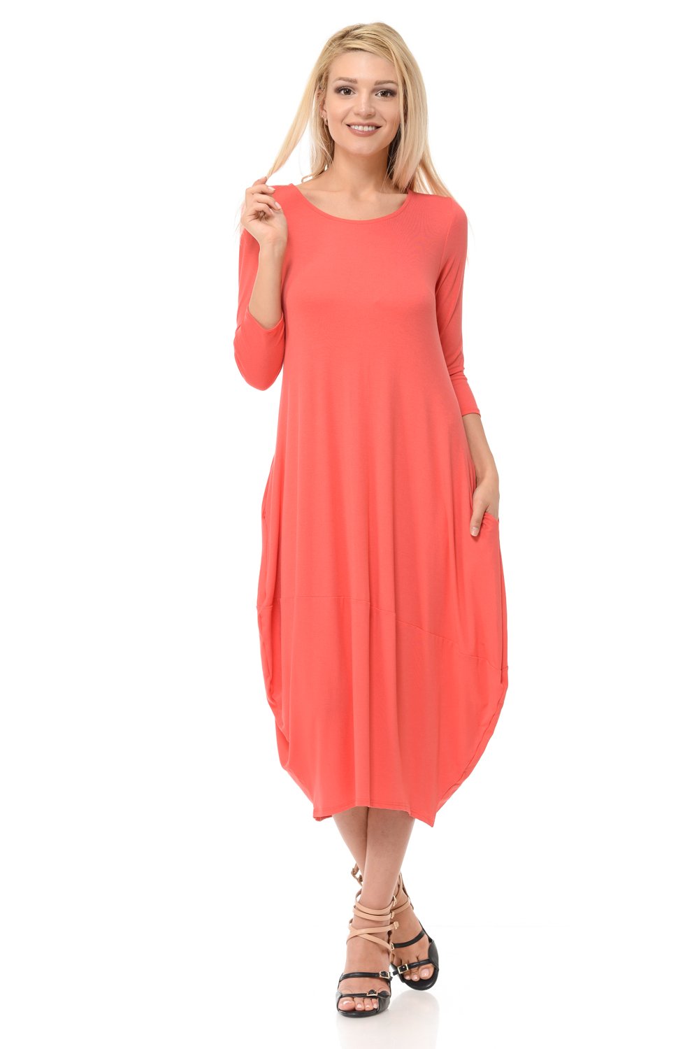 Cocoon 3/4 Sleeves Midi Dress