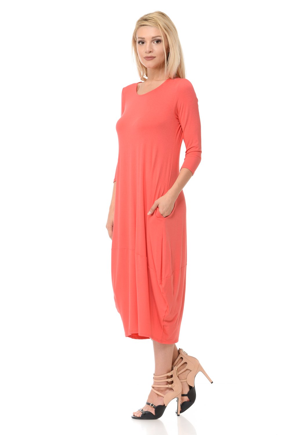 Cocoon 3/4 Sleeves Midi Dress