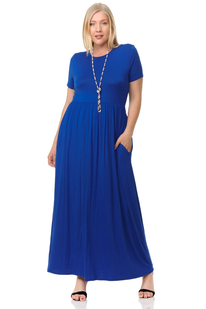 Short Sleeve Maxi Dress with Pockets Plus Size