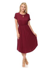 Short Sleeve Flare Midi Dress with Pockets Solid