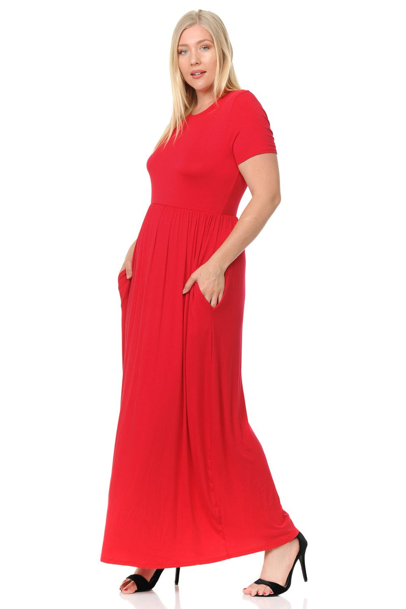 Short Sleeve Maxi Dress with Pockets Plus Size