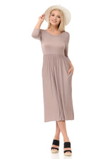Fit and Flare Midi Dress with Pockets in Solid