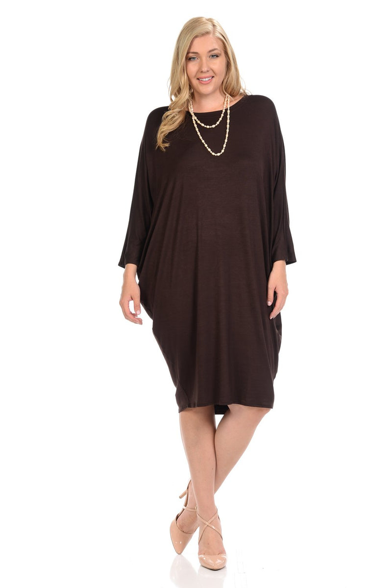 Side Draped Dolman Sleeve Dress Plus Size