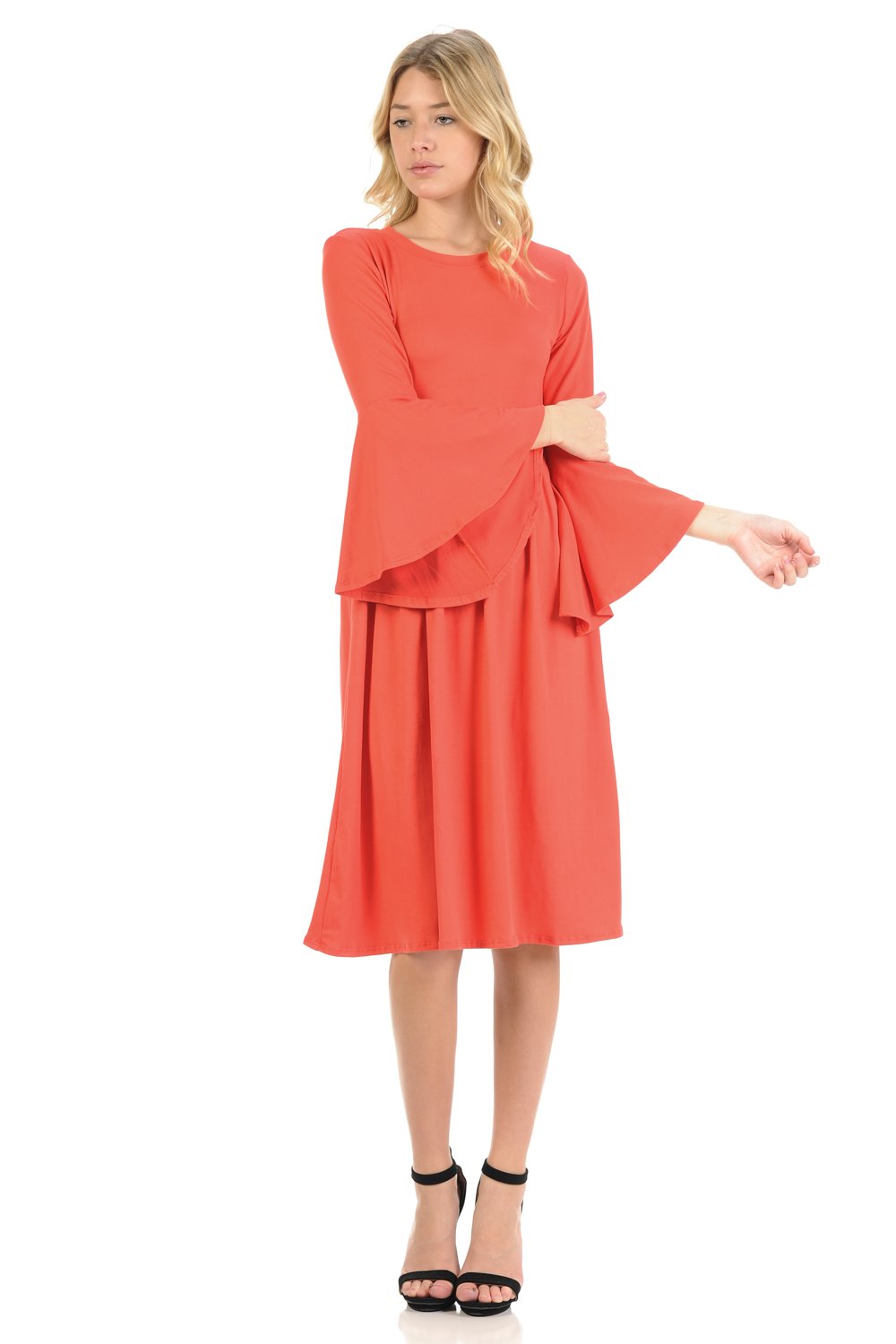 Fit and Flare Dress with Dramatic Bell Sleeve