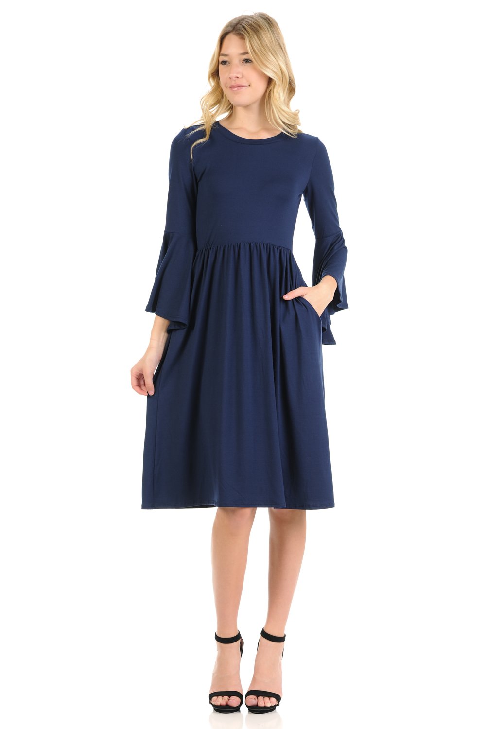 Fit and Flare Dress with Dramatic Bell Sleeve