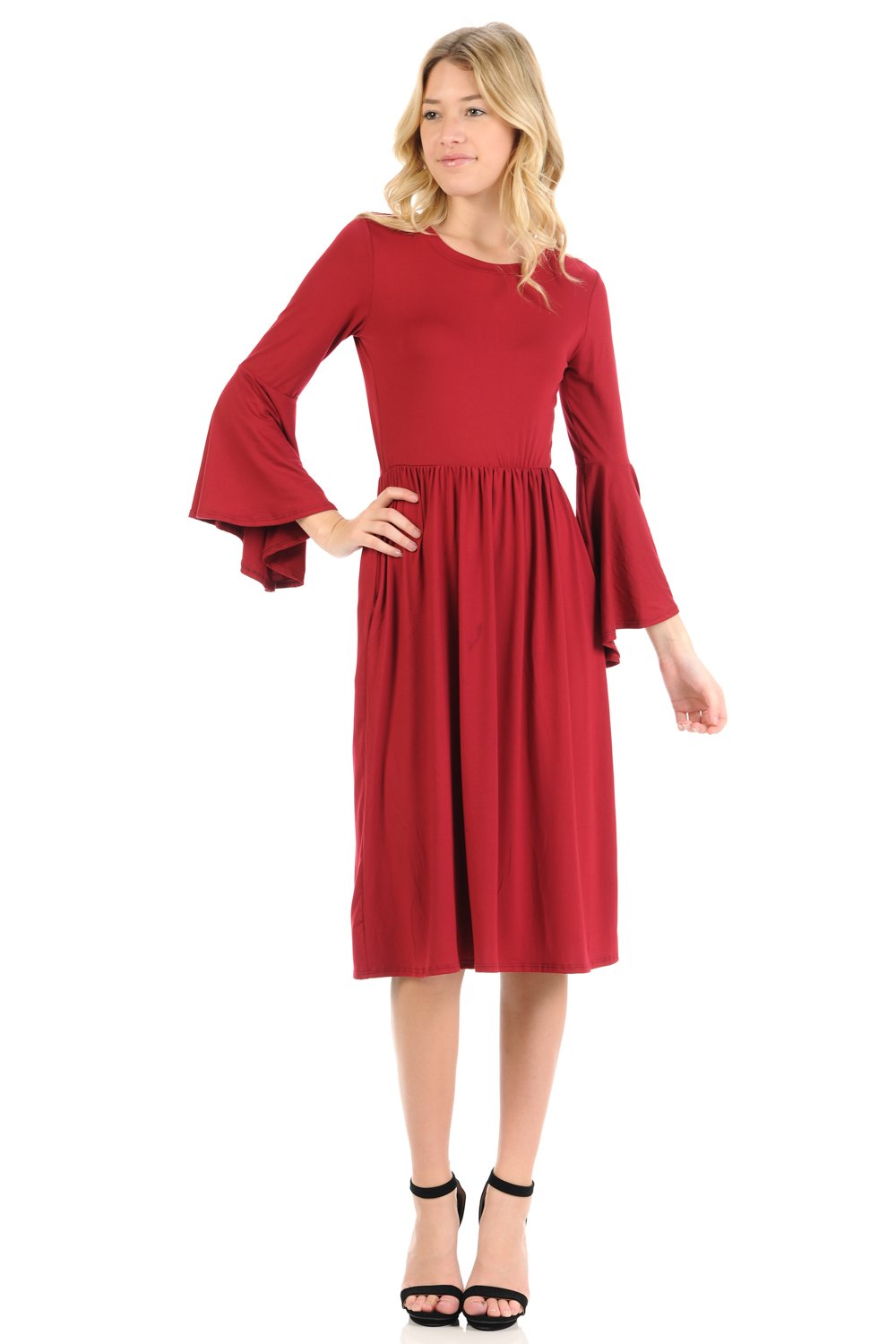 Fit and Flare Dress with Dramatic Bell Sleeve